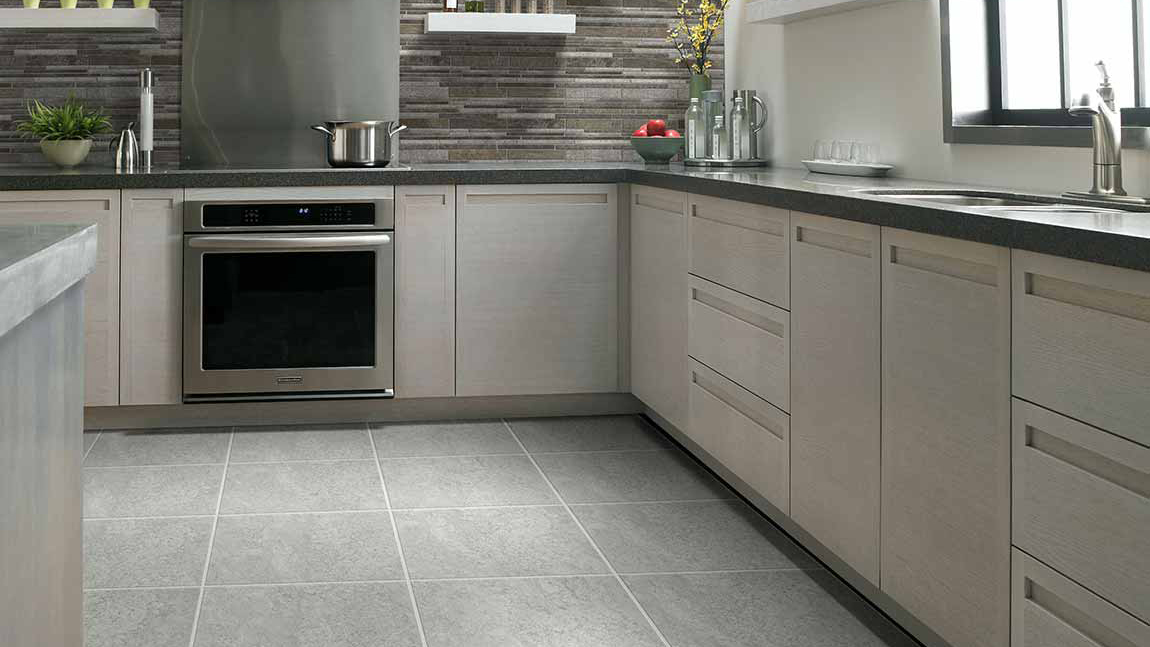 Tile flooring in a kitchen.