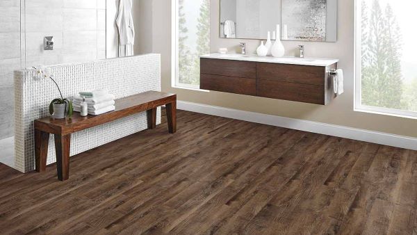 waterproof luxury vinyl plank flooring in a bathroom